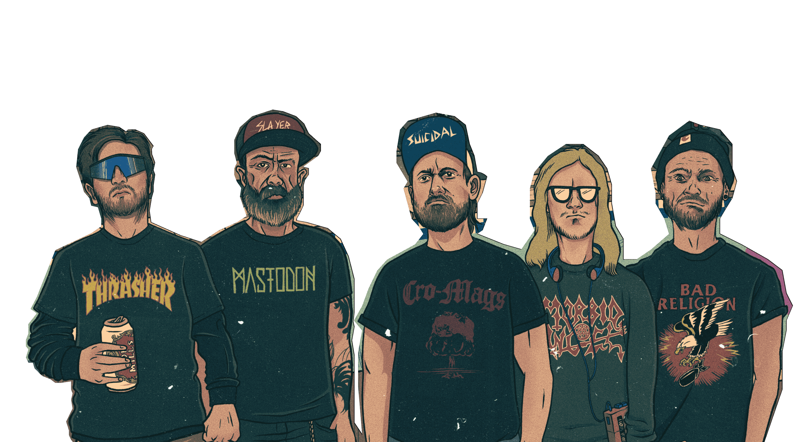 Illustration of the 5 members of the band